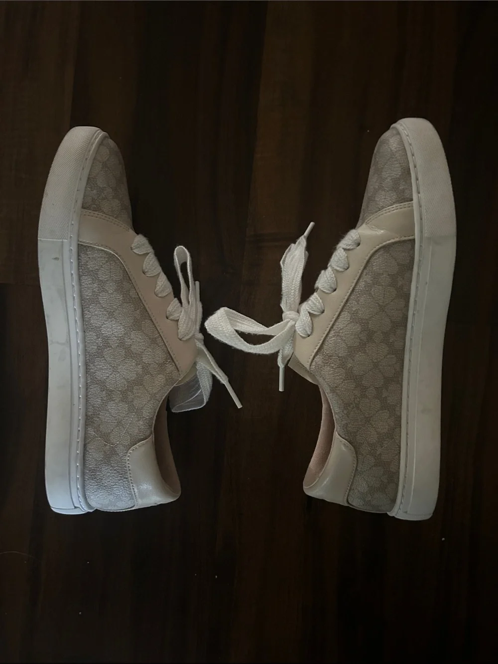 kate spade Cream and Beige Logo-Print Leather Sneakers